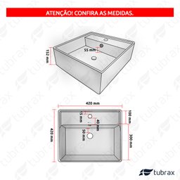 Cuba Lavabo Banheiro em Cerâmica Louça Quadrada Branca Apoio Tubrax - 3