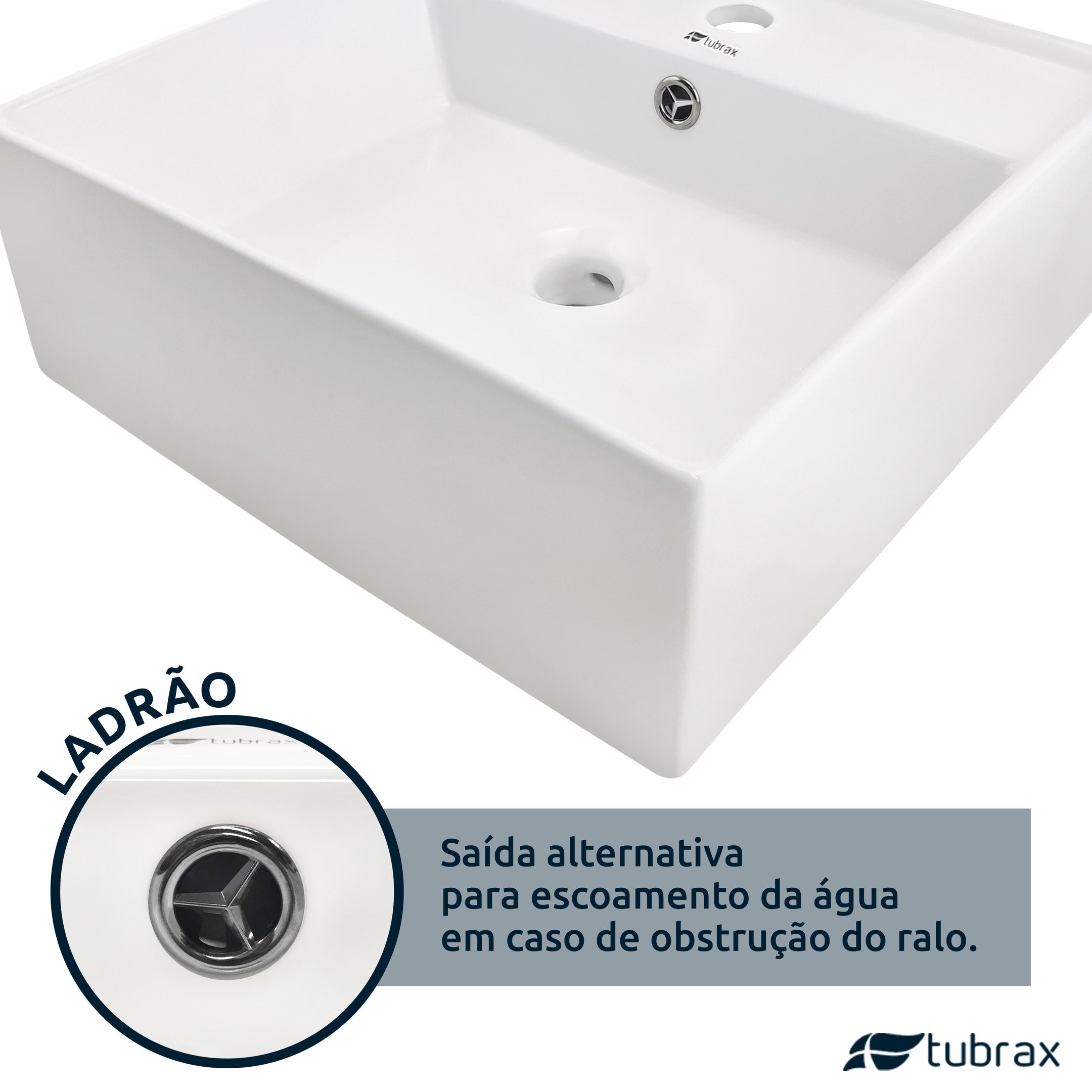 Cuba Lavabo Banheiro Em Cerâmica Louça Quadrada Branca Apoio Tubrax - 5