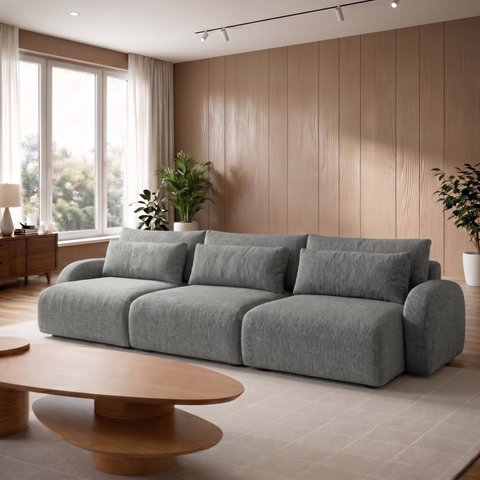 Sofá Cama Modular Orgânico Retrátil 4 Lugares 250cm Base Madeira Maciça Oxford