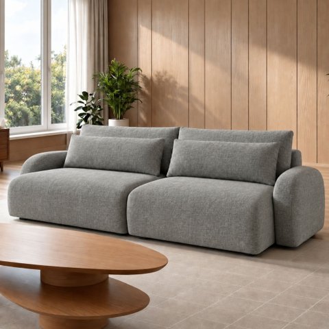 Sofá Cama Modular Orgânico Retrátil 4 Lugares 250cm Base Madeira Maciça Oxford