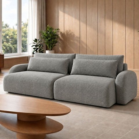 Sofá Cama Modular Orgânico Retrátil 4 Lugares 250cm com Base em Madeira Maciça Oxford