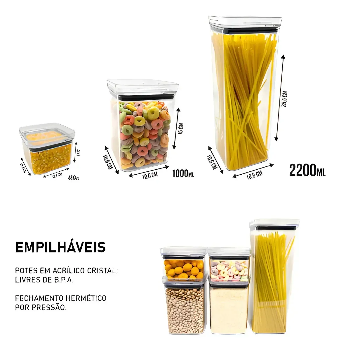 Ver imagem 3 de Kit 8 Potes Hermeticos Vedacao Forte Cozinha Organizada Completo Vitahome