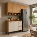 Ver imagem 1 de Cozinha Modulada Compacta 3 Peças 8 Portas MDF 200cm Malta Espresso Móveis Bege/Amêndoa/Off-White