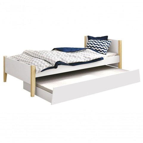 Cama Babá Solteiro com Auxiliar Simba Branco Fosco com Natural - Moveisaqui