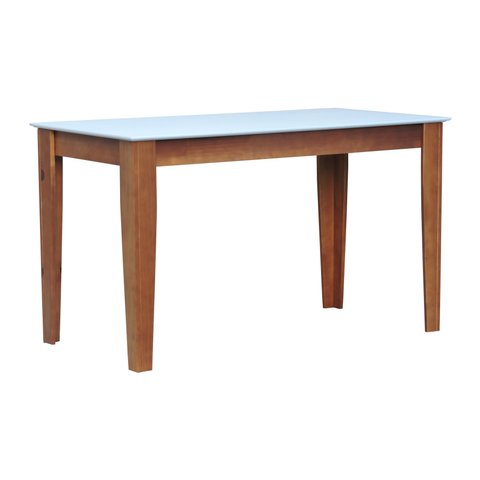 Mesa de Jantar Lyon Pés Madeira Maciça Tampo MDF Laqueado 135x70 - Amêndoa Branco