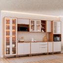 Ver imagem 1 de Cozinha Modulada 8 Peças Brilhante com 1 Cristaleira 3 Balcões 3 Armários Aéreo e 1 Torre Bege/Cinamomo/Off White
