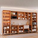 Ver imagem 4 de Cozinha Modulada 8 Peças Brilhante com 1 Cristaleira 3 Balcões 3 Armários Aéreo e 1 Torre Bege/Cinamomo/Off White