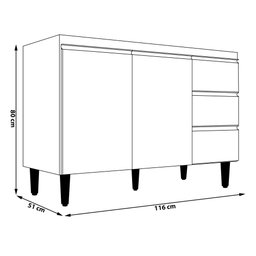 Balcão de Cozinha Madrid para Pia de 120cm Branco - Montanaris Decor - 3
