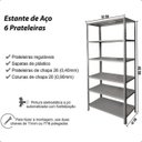 Ver imagem 2 de Estante Aço Bipartida 195x92x42 6 Prateleira 30kg Chapa 26