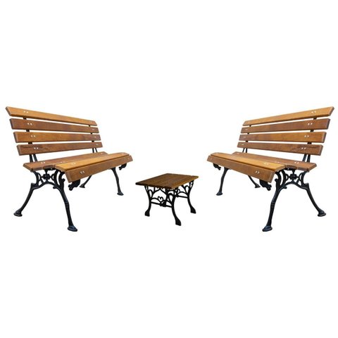 Conjunto de Bancos (1,50m) Modelo Cavalo e Mesa (90cm) Madeira Maciça