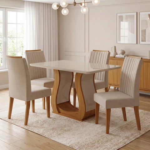 Mesa de Jantar com 4 Cadeiras Tampo em Vidro Casuá Linha Inspirare