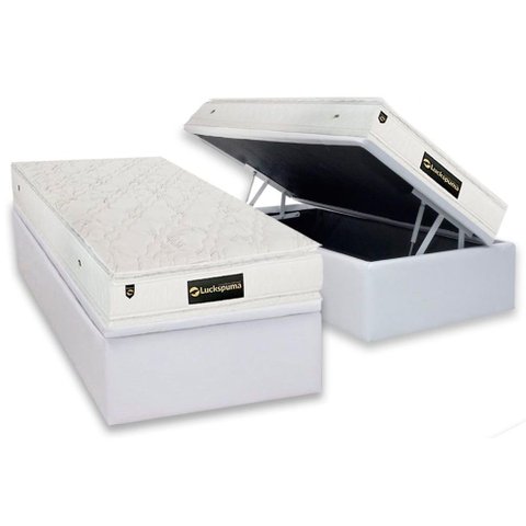 Conjunto Box Baú Solteiro: Colchão Espuma Luckspuma Masterpocket Satisfaction Plus White + Base