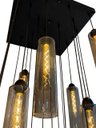 Ver imagem 2 de Lustre Pendente Moderno Dunáh 21 Tubos 36x9 Vidro Fumê Base Preta 60x60 3,00m para Pé Direito Duplo