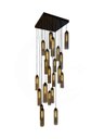 Ver imagem 1 de Lustre Pendente Moderno Dunáh 21 Tubos 36x9 Vidro Fumê Base Preta 60x60 3,00m para Pé Direito Duplo