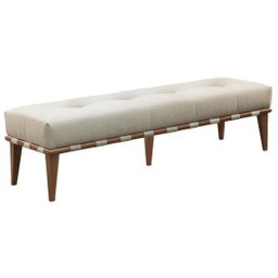 Recamier Puff Decorativo Madeira Maciça Luxo Linho Bege - Zahav Estofados - 1