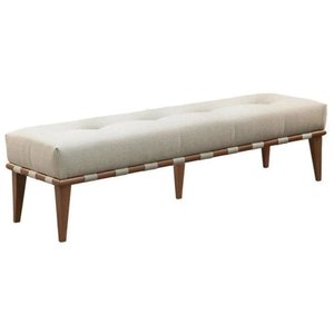 Recamier Puff Decorativo Madeira Maciça Luxo Linho Bege - Zahav Estofados