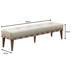 Recamier Puff Decorativo Madeira Maciça Luxo Linho Bege - Zahav Estofados - 2