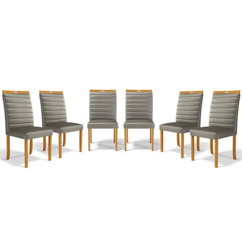 Kit com 6 Cadeiras Sara Madeira Maciça Estofadas para Mesa de Jantar Veludo Chumbo 109