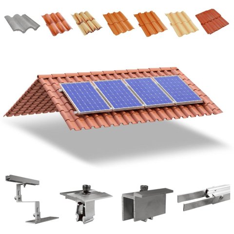 Kit Estrutura Suporte Fixador 1,20m Para 04 Placas Painel Solar Alumínio e Inox | Telha Cerâmica Cim