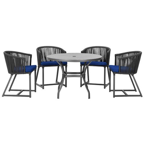 Mesa com 4 Cadeiras de Jantar Roma 100cm e Noronha em Aluminío Preto Corda Nautica Estofado 10 Trama