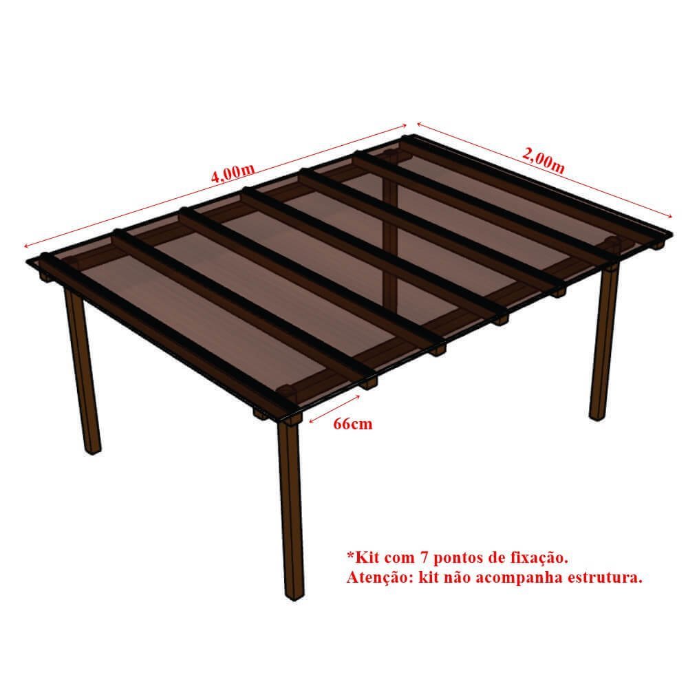 Ver imagem 2 de Cobertura Policarbonato Alveolar 4,00m x 2,00m - Bronze 6mm