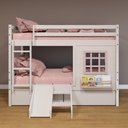 Ver imagem 1 de Beliche Infantil com Janela Gavetas e Escorregador Madeira Maciça Branco/ Rosa Housin
