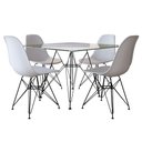 Ver imagem 1 de Mesa De Jantar Quadrada Vidro 90Cm Com 4 Cadeiras Brancas Base Ferro Preto Cor: Preto