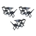 Ver imagem 1 de Kit 3 Conjuntos de Mesa Dobravel com 2 Cadeiras de Madeira 70x70 para Restaurante e Bar - Preto