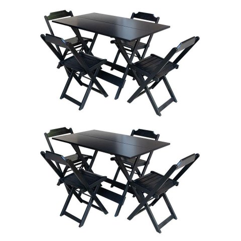 Kit 2 Jogos De Mesa Com 4 Cadeiras De Madeira Dobravel 120X70 - Preto - Preto