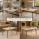 Ver imagem 3 de Mesa Jantar Luxo Jade 160cm Tampo Chanfrado Base Madeira Mel Bege Marrom-Claro