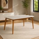 Ver imagem 2 de Mesa Jantar Luxo Jade 160cm Tampo Chanfrado Base Madeira Mel Bege Marrom-Claro