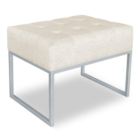 Puff Lisa Linho Bege Base Metálica Industrial Prata - Pallazio