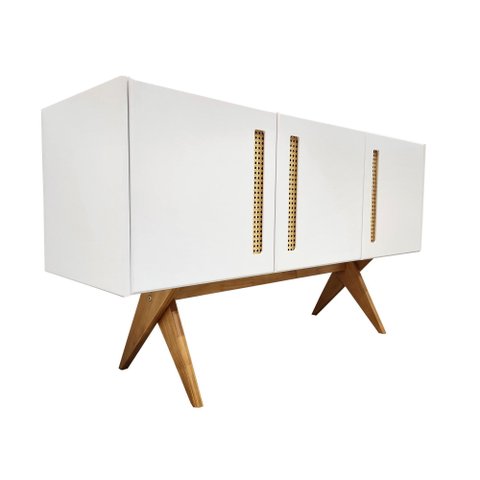 Balcão Buffet Aparador Lenny 139 Cm 3 Portas Laca com Madeirado