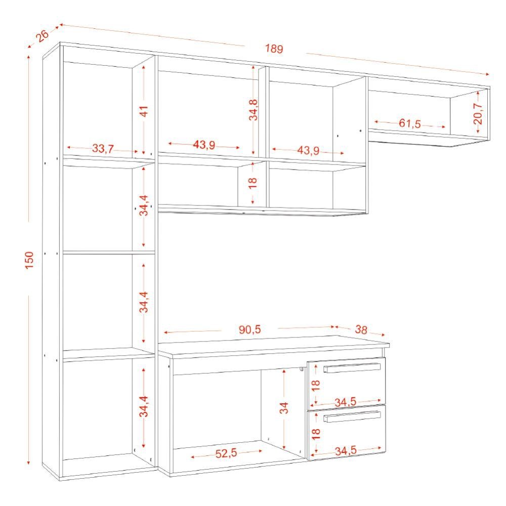 Armário de Cozinha Completa Suspenso com Balcão 4 Portas 2 Gavetas Smart Atacama/Off White - 4