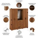 Ver imagem 3 de Guarda Roupa Casal 183cm 4 Portas Madeira Maciça Lone Castanho F07 - Mpozenato