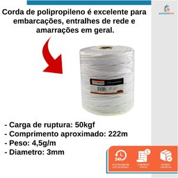 Cordao de Amarração Polipropileno Branco 3mm 1kg - Starfer - 2