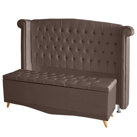 Kit de Quarto Cabeceira de Cama Box e Calçadeira Baú Toquio Casal Queen 160cm Suede Rosê