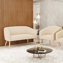 Ver imagem 2 de Kit 01 Namoradeira 02 Lugares e 01 Poltrona Stella Suede Bege Pés Palito Natural - D’Rossi