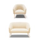 Ver imagem 1 de Kit 01 Namoradeira 02 Lugares e 01 Poltrona Stella Suede Bege Pés Palito Natural - D'Rossi