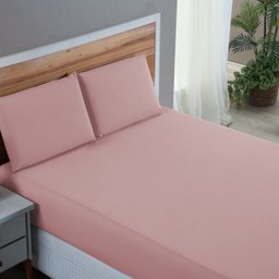 Kit Roupa de Cama Solteiro Percal 200 Fios 100% Algodão com Elástico e Fronha 2 Peças:rose - 2