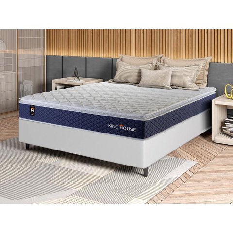 Conjunto Cama Box Casal c/ Molas Ensacadas Lagras Branco 138x188x66