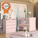Ver imagem 3 de Berço Simples com Colchão Probel e Cômoda 2523 para Quarto de Bebê Infantil Doce Sonho Rosa Qmovi