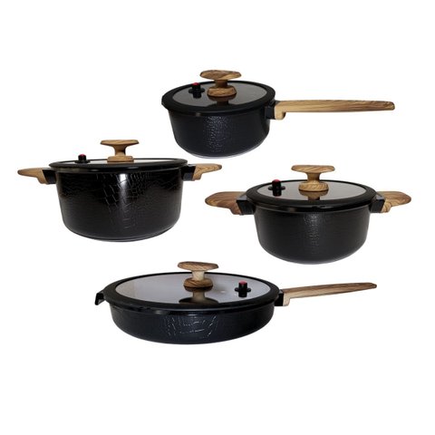 Jogo Panela Indução Revestimento Cerâmico Crocodile 8 Peças Preto