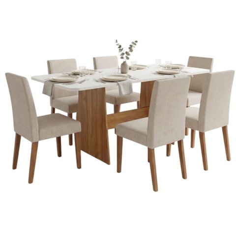 Conjunto Sala de Jantar Mesa 1,60m Maira 6 Cadeiras Milano Viero