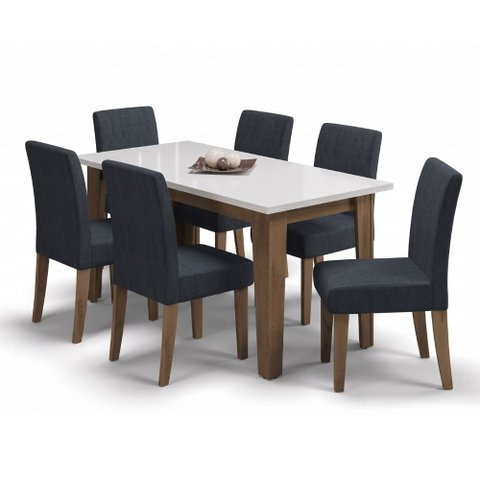 Conjunto de Mesa Sala de Jantar Miami com 6 Cadeiras Trieste Suede 1,60m Cedro / Off White / Chumbo