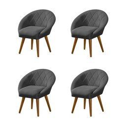 Kit 4 Poltronas Decorativa Canastra Estofada Linho Cinza Pés Palito em Madeira Maciça - 1