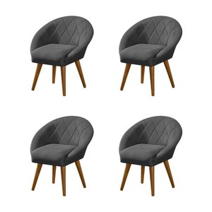 Kit 4 Poltronas Decorativa Canastra Estofada Linho Cinza Pés Palito em Madeira Maciça