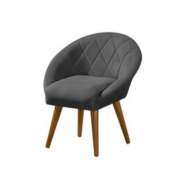 Kit 4 Poltronas Decorativa Canastra Estofada Linho Cinza Pés Palito em Madeira Maciça - 3