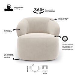 Kit Poltrona Giratória e Sofá Orgânico Living Glee 03 Lugares 170cm Veludo Bege - Desk Design - 3 Kit Poltrona Giratória e Sofá Orgânico Living Glee 03 Lugares 170cm Veludo Bege - Desk Design - 3