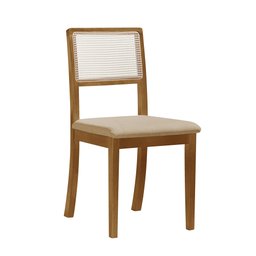 Kit 4 Cadeiras de Jantar Palha Estofada Linho Bege Encosto em Tela Sextavada Rubi Madeira Maciça Mel - 4
